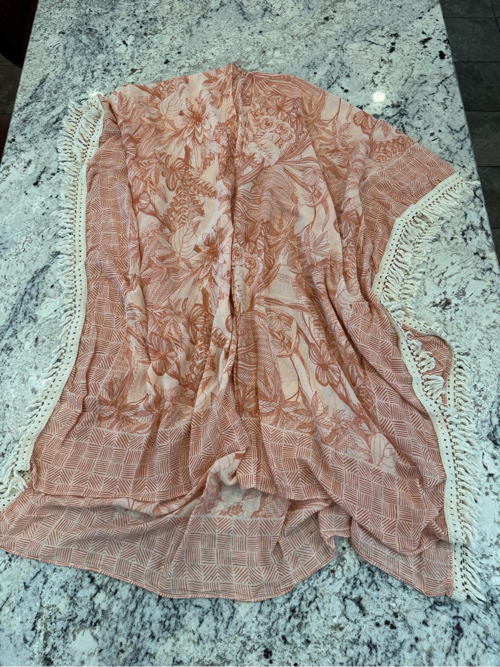 Ruggine Pink Tropical Fringe Kimono Cover Up Boho Resort One Size - Picture 7 of 7
